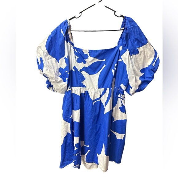 Sugarlips Boutique Blue & White Floral Mini Dress | Bubble Sleeves - XL - Picture 4 of 5